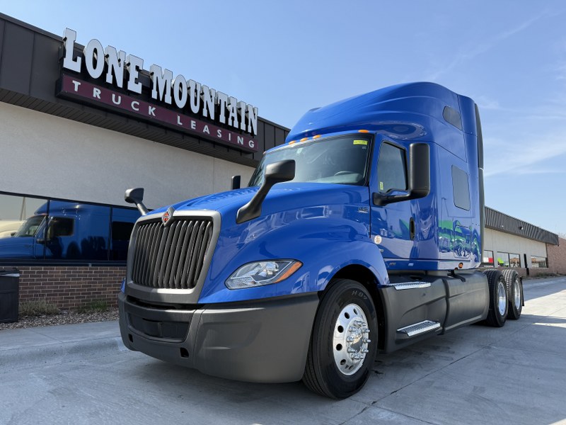 2022 International LT blue outside Lone Mountain Truck Leasing