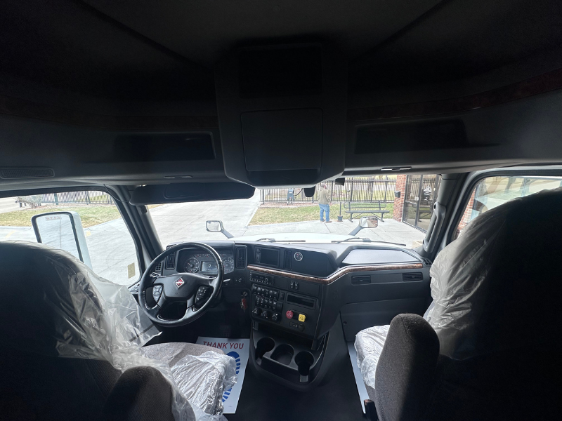 Seats, steering wheel and dashboard of white 2022 International LT