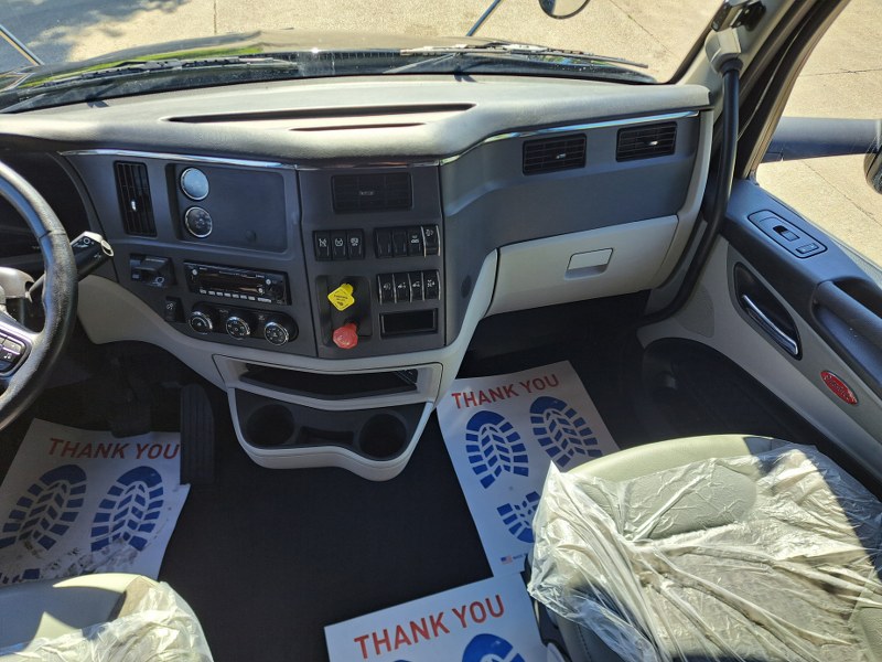 Dash and front windshield of 2022 Black Peterbilt 579