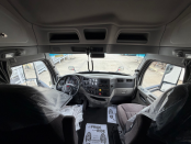Seats and dashboard of a 2022 Peterbilt 579 semi truck