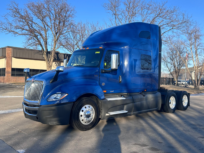 Driver's side of a blue 2022 International LT