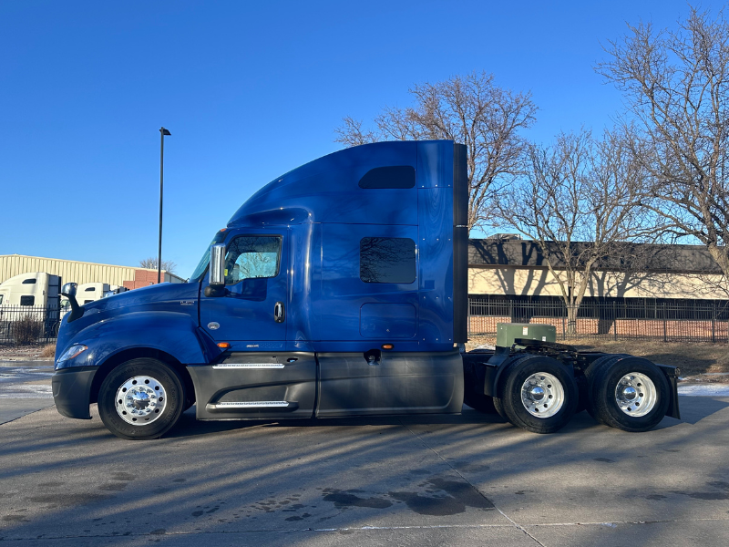 Driver's side of a blue 2022 International LT